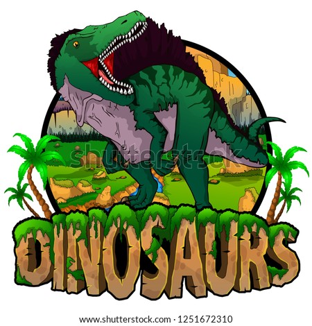 Logo  Dinosaurs World with Spinosaurus. Vector illustration.