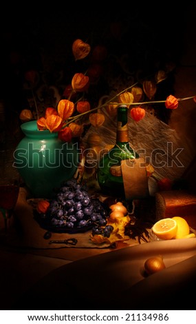 still life with physalis and grape