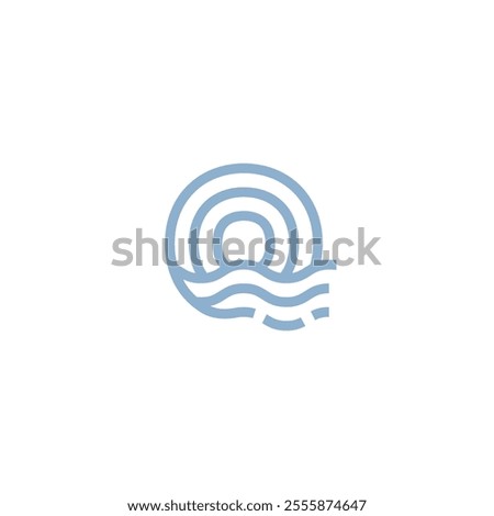 Aqua Sunrise Morning with Ocean Wave and Wind Air Logo Design Vector