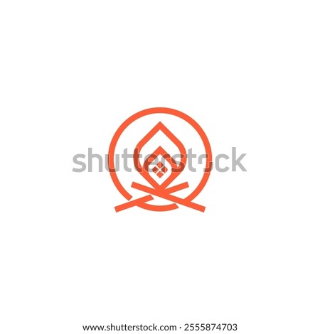 Camping Campfire bonfire with Home House Inside, Homestay Rest Logo Design Vector