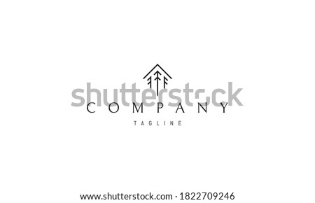 Vector logo on which an abstract image of three pine trees in the form of a house.