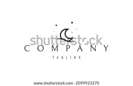 Vector logo on which an abstract image of the moon sleeping on the sea waves against a background of stars.