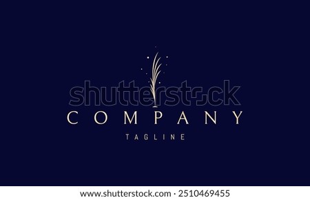 Vector golden logo with an abstract image of a palm branch that looks like a feather.