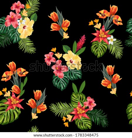 Seamless Tropic Floral Texture Vector Design.Hawaiian exoric pattern