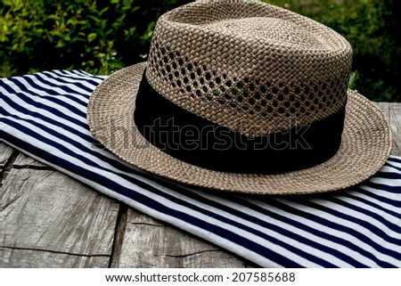 straw hat, summer, vacation, sea, shirt, striped shirt, outdoors, vacation, fashion, lifeguard, pirate, boy, brown hat, countryside, beach