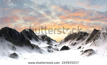 Snowy Mountains - Mountain Peak in sunset sunrise