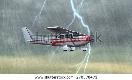most popular single propeller light aircraft fly in thunder and lightning