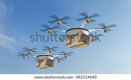 two drones with a package attached
