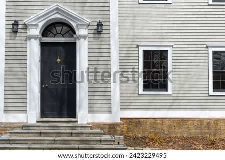 Image, Stock Photo Old front door of brown wood with decoratedglass and wrought iron of a run-down old building in the district Sachsenhausen in Frankfurt am Main in Hesse