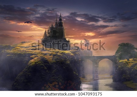 Similar – Image, Stock Photo Ancient city in foggy autumn day