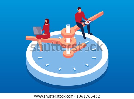 Businessman working on isometric clock