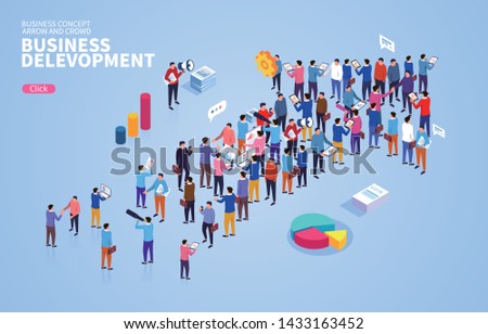 business development concept, arrows and social gatherings