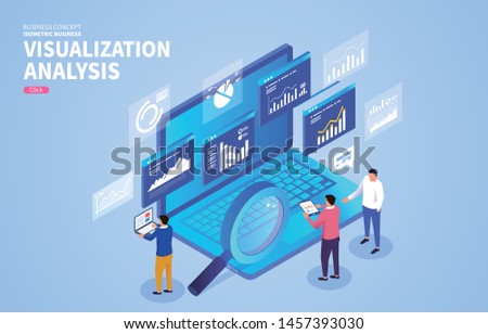 Businessmen's analysis of web page and data interaction, the concept of business data visualization