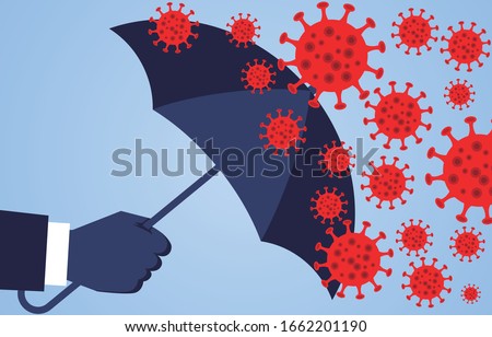 Hand holding an umbrella against the 2019 novel coronavirus pneumonia, global plague virus