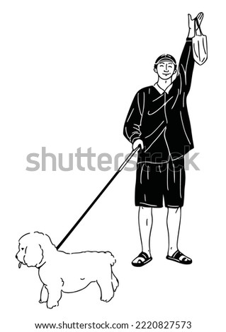 Man Walking Dog casual style man wearing street art hand drawn illustration