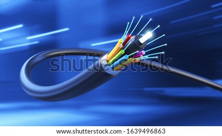 Connection of Optical fiber cable, technology background, 3d illustration. Foto d'archivio © 