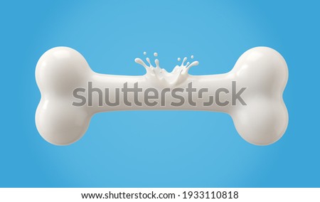 Flowing milk is a bone shape, The concept of strength derived from milk, 3d illustration.