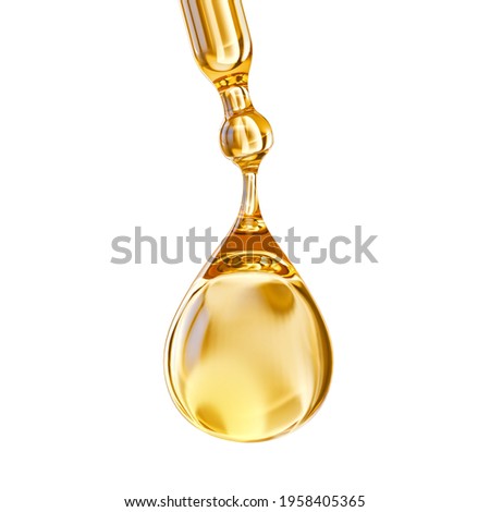 Cosmetic pipette with Cosmetic Essence oil Liquid drop on a white background, 3d rendering.