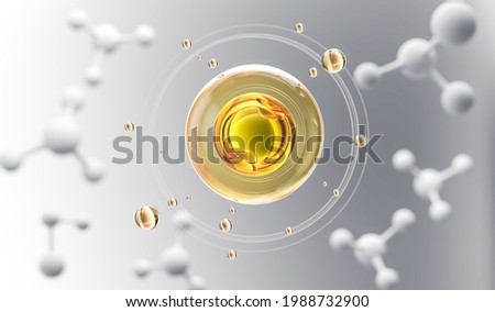 Cosmetic Essence oil Liquid drop with molecule on a white background, 3d rendering.