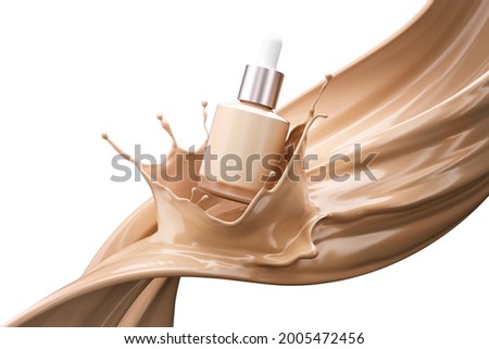 Make up liquid foundation cream cosmetics bottle on splashing cosmetic liquid, 3d rendering. Foto stock © 