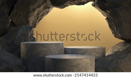 Black geometric Stone and Rock shape background, minimalist mockup for podium display or showcase, 3d rendering. Foto stock © 