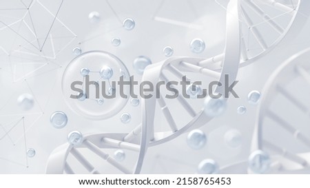 Cosmetic Essence, Liquid bubble, Molecule inside Liquid Bubble on DNA water splash background, 3d rendering ストックフォト © 