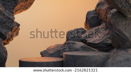 Black geometric Stone and Rock shape background, minimalist mockup for podium display or showcase, 3d rendering. Сток-фото © 