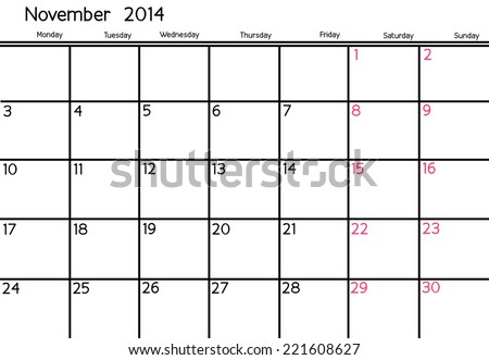 Blank Calendar of November, 2014