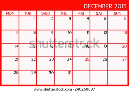 Blank Calendar of December, 2015