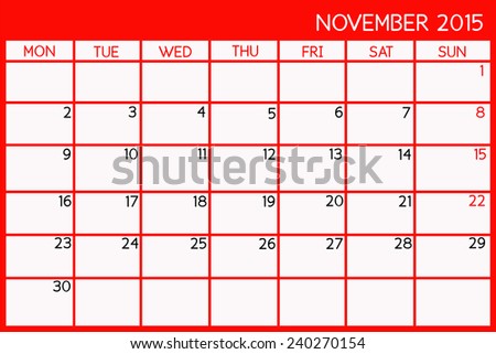 Blank Calendar of November, 2015