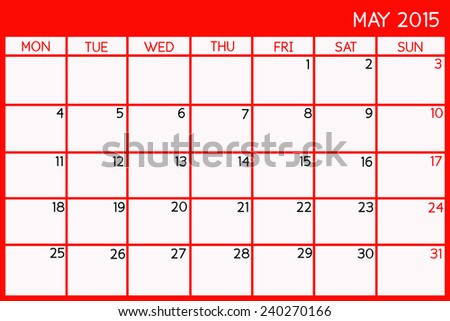 Blank Calendar of May, 2015