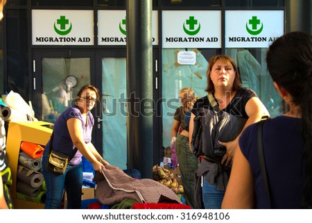 BUDAPEST, HUNGARY - SEPTEMBER 15TH, 2015: Refugees and immigrants stranded at Keleti Train Station on September 15th 2015 in Budapest, Hungary.