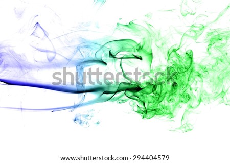 Abstract colorful smoke on white background, smoke background,colorful ink background,Blue and Green smoke, beautiful smoke