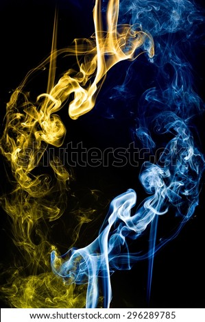 abstract blue and gold smoke on black background, smoke background ,blue smoke and gold background, blue,gold ink