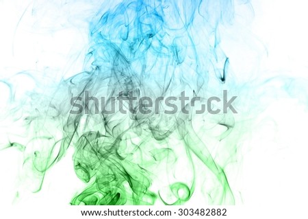 Abstract green and blue smoke on white background, Light blue background,green and blue ink background