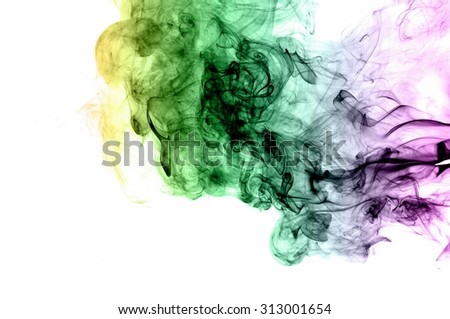 Movement of color smoke,Abstract colorful smoke on white background ,Violet Green and Orange smoke background,colorful ink background,Violet, Green, Orange