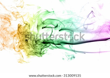 Movement of color smoke,Abstract colorful smoke on white background, ,Violet Green and Orange smoke background,colorful ink background,Violet, Green, Orange