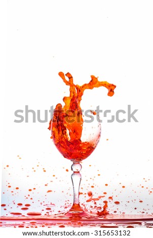 red wine splash in the glass on white background,red water drop splash on white background