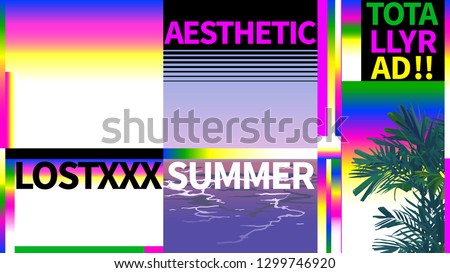 Retro bold color gradient composition design template, tropical beach vibe aesthetic background