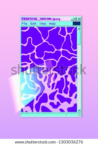 Aesthetic water wave elements, retro violet neon color in windows OS style frame