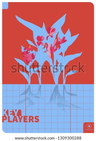 Vintage retrowave tropical flowers and swimming pool tiles, minimal two tone background design template