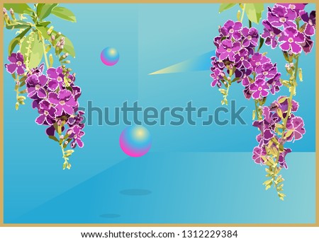 Vintage retro tropical Duranta flowers template, modern classic vintage graphic background