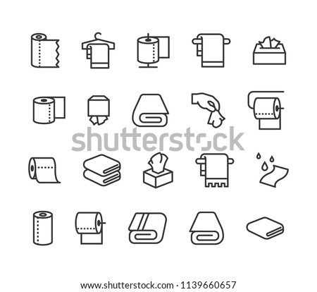 Simple Set of Towels and Napkins Related Vector Line Icons. Contains such Icons as Wet Towel, Sanitary Dispenser, Toilet Paper and more. Editable Stroke. 48x48 Pixel Perfect.
