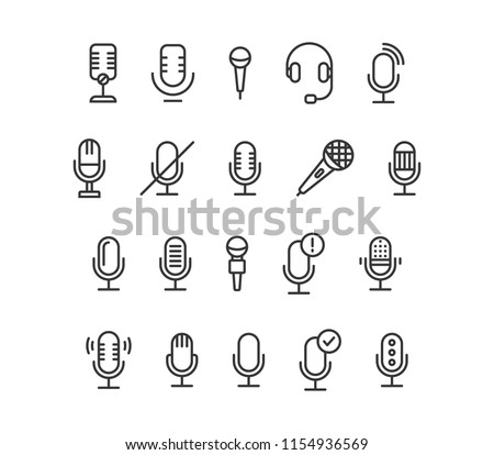 Set Of Microphone Icons Vector Editable Stroke. 48x48 Pixel Perfect.
