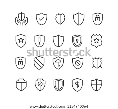 Set Of Shields Protection Secured Icon Vector Editable Stroke. 48x48 Pixel Perfect.