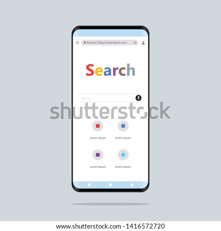 Search concept. Hand holding smartphone. Vector. Simple flat style illustration. Online search with mobile phone.