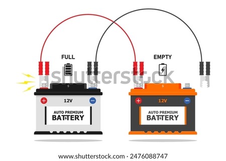 Car battery  Jumper cable  jumper cables clipped to the terminals - vector illustration