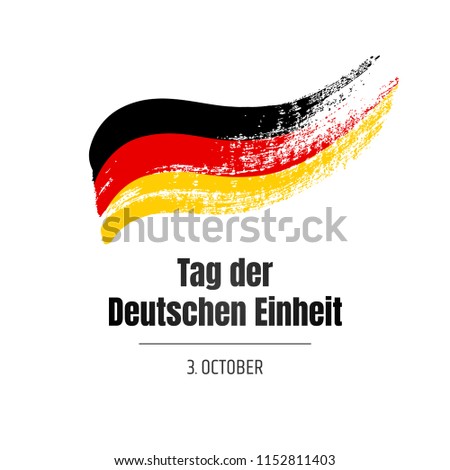 Tag der Deutschen Einheit. Banner for the day of German Unity with flag and text on white background. Hand-drawn illustration.