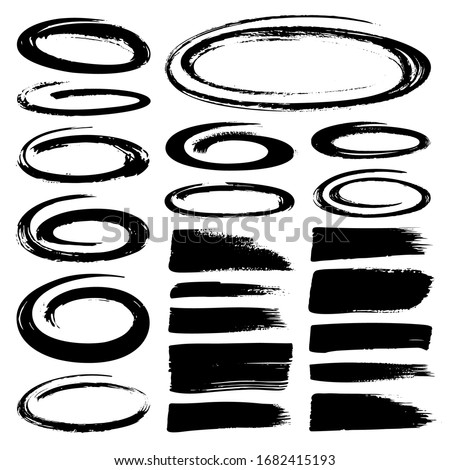 Set of black marker text selection. Hand drawn strokes, circles and ovals markers isolated on white background. Black and white grunge style.