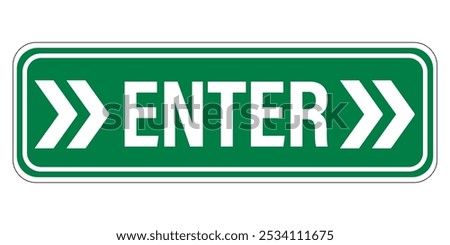 Enter sign with two right arrows on both side of the word enter. Green background, horizontal shape. Sticker.